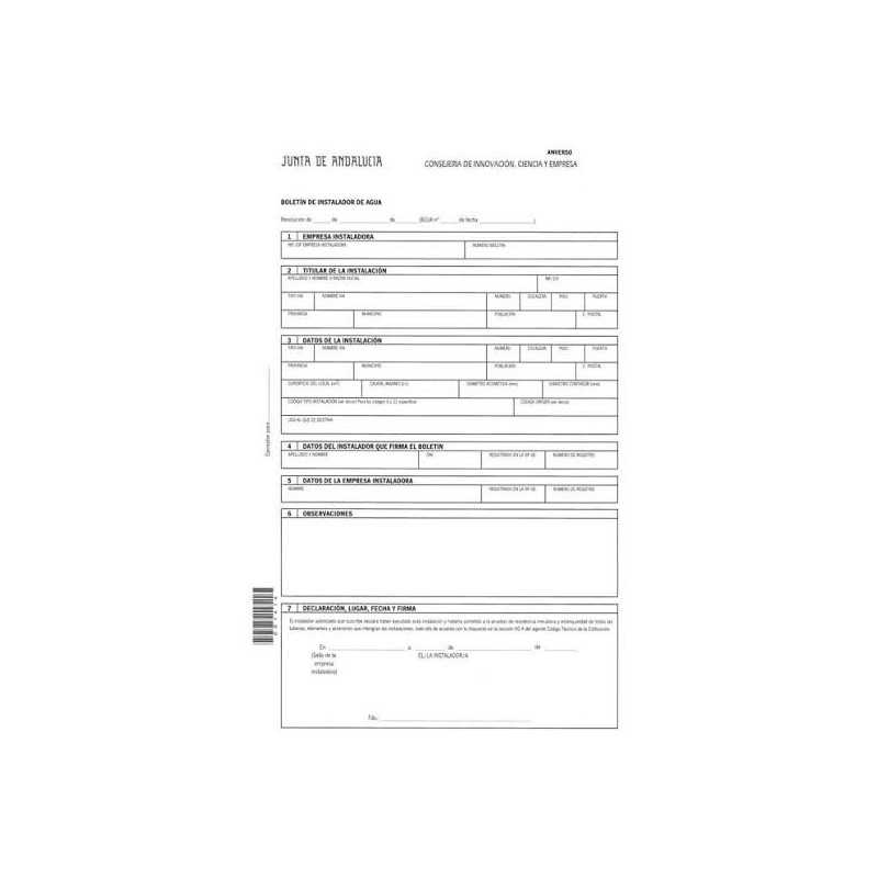 Boletín de instalación de Agua de Junta de Andalucía