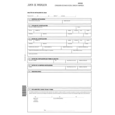 Boletín de instalación de Agua de Junta de Andalucía