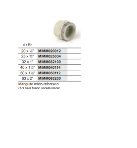 MANGUITO PP-H SOCKET Rosca Hembra