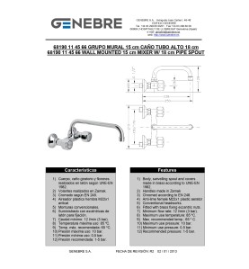 Grifo pared Caño 15 cm Tubo alto y largo 18 cm GENEBRE