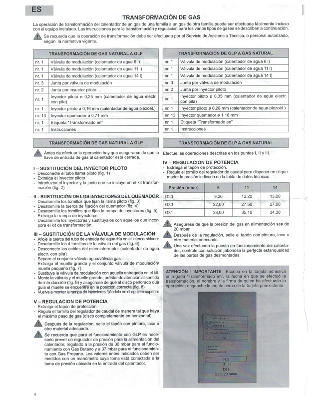 Gas transformation KIT IONO B11BS Manual