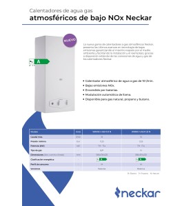 Calentador NECKAR 10 litros Baterías Bajo NOX